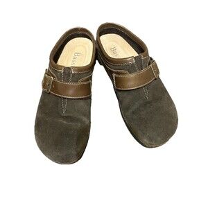 Bass Clogs Mules Slip On Buckle Brown Leather Size 7.5 In Box Vguc